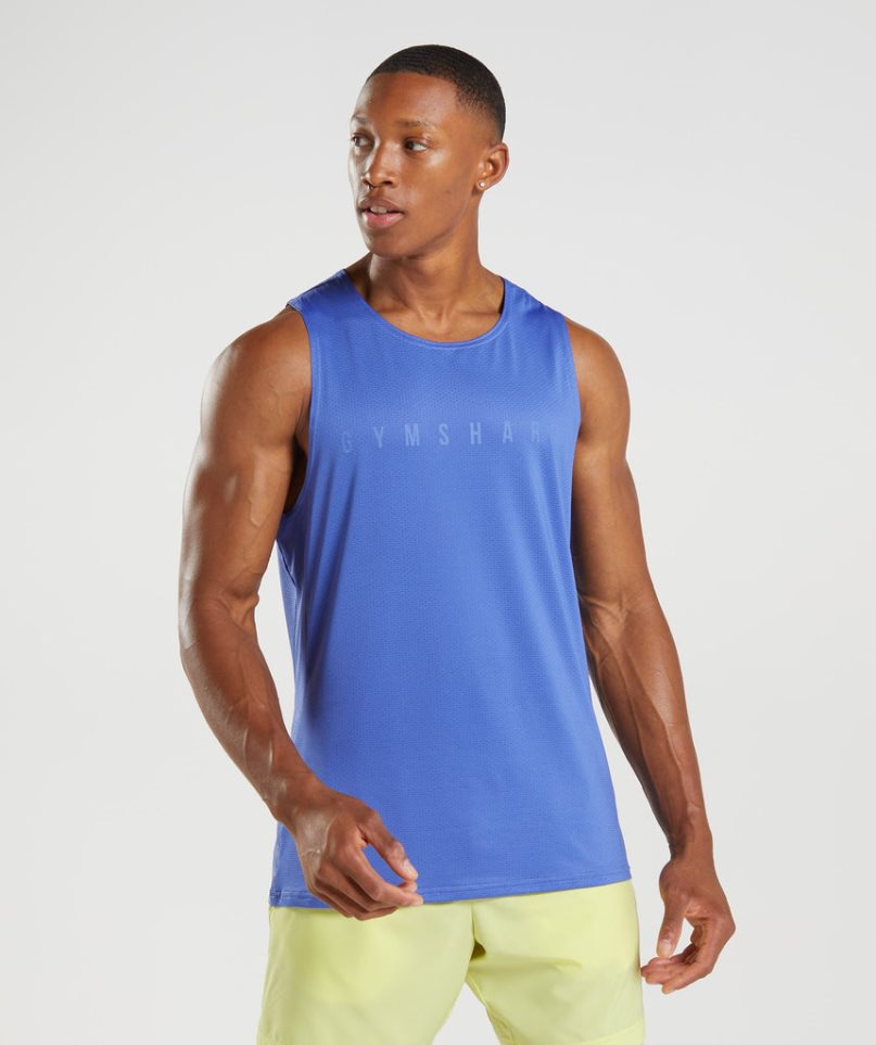 Men\'s Gymshark Sport Stripe Tanks Blue | CA 573N18